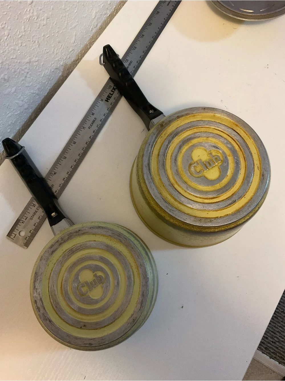 Vintage CLUB Cast Aluminum Yellow Cookware ~ Lot of (2) Pots w/ Lids